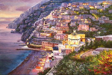 ポジターノ トワイライト エーゲ海 地中海 Oil Paintings